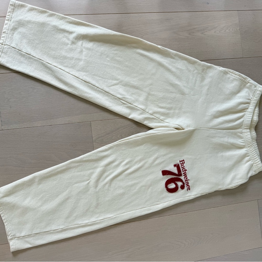 PacSun Cream Sweatpants with Red '76' Budweiser Embroidery